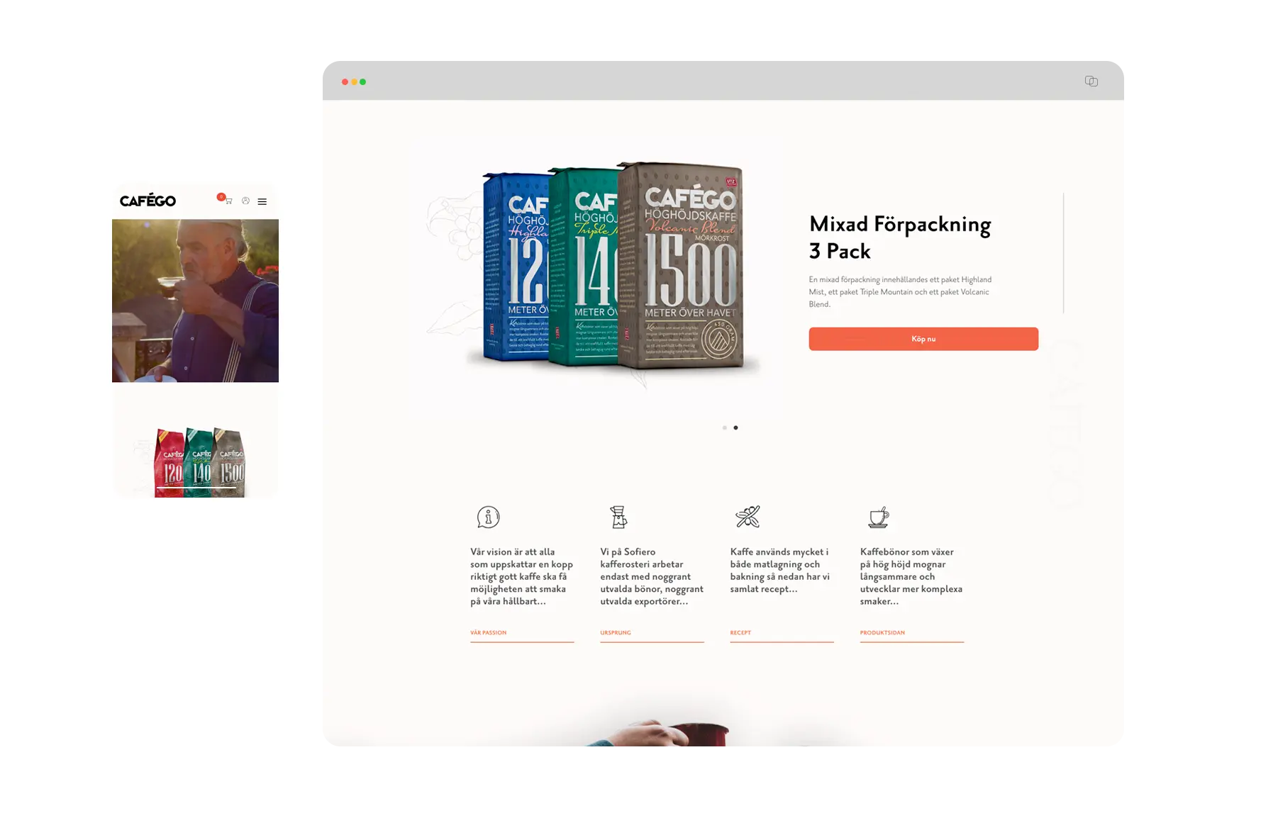 CaféGo produktsida på dator