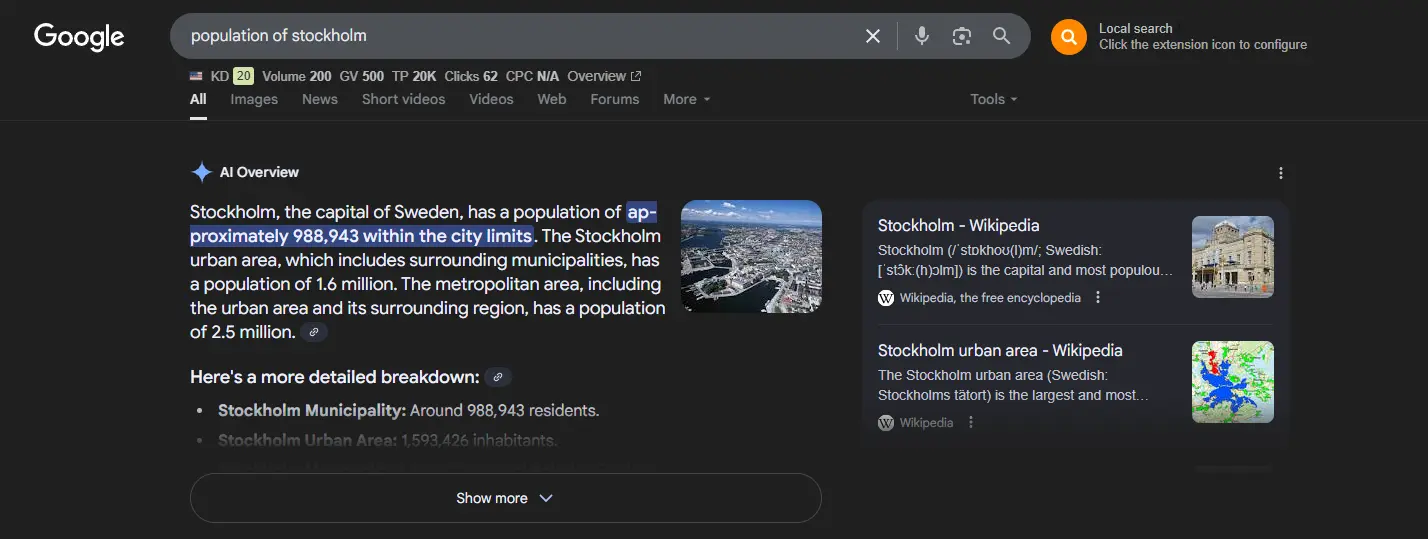 AI overview på Googles SERP